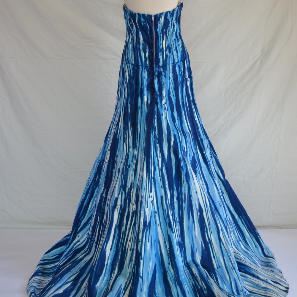 NEW silk Monique Lhuillier painted couture Wedding Dress white blue ivory tiedye - Picture 12 of 16